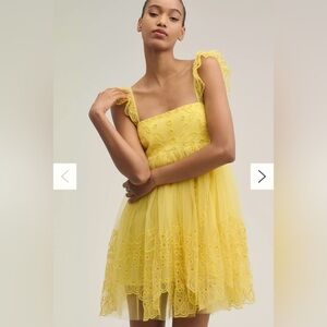 Sunshine Yellow Lace Eyelet Tulle Mini babydoll Dress